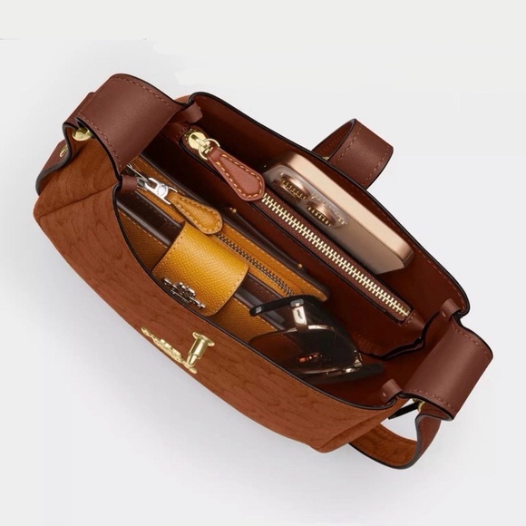 Coach Hadley Mini Crossbody Bag in Signature Suede & Leather Gold/Caramel NWT - Picture 5 of 13